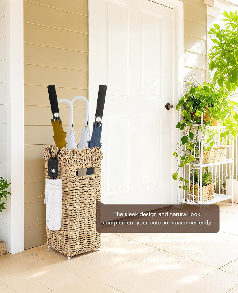 AceList Rattan Umbrella Stand, Scalloped Umbrella Holder for Entryway, Woven Umbrella Basket, Free Standing Rack for Home, Office, Outdoor - Image 4